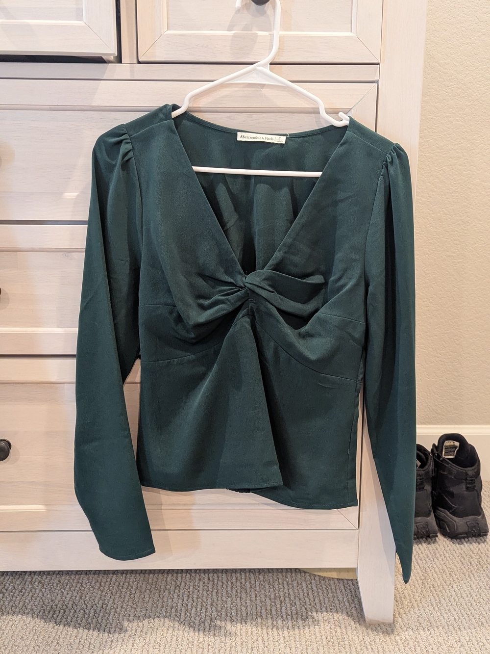 Abercrombie & Fitch Dark Green Twist-Front Long Sleeve Top